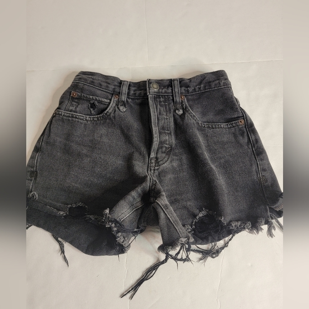 Free People Jean Shorts Sz 24 Cut-Off Button Fly Charcoal Gray